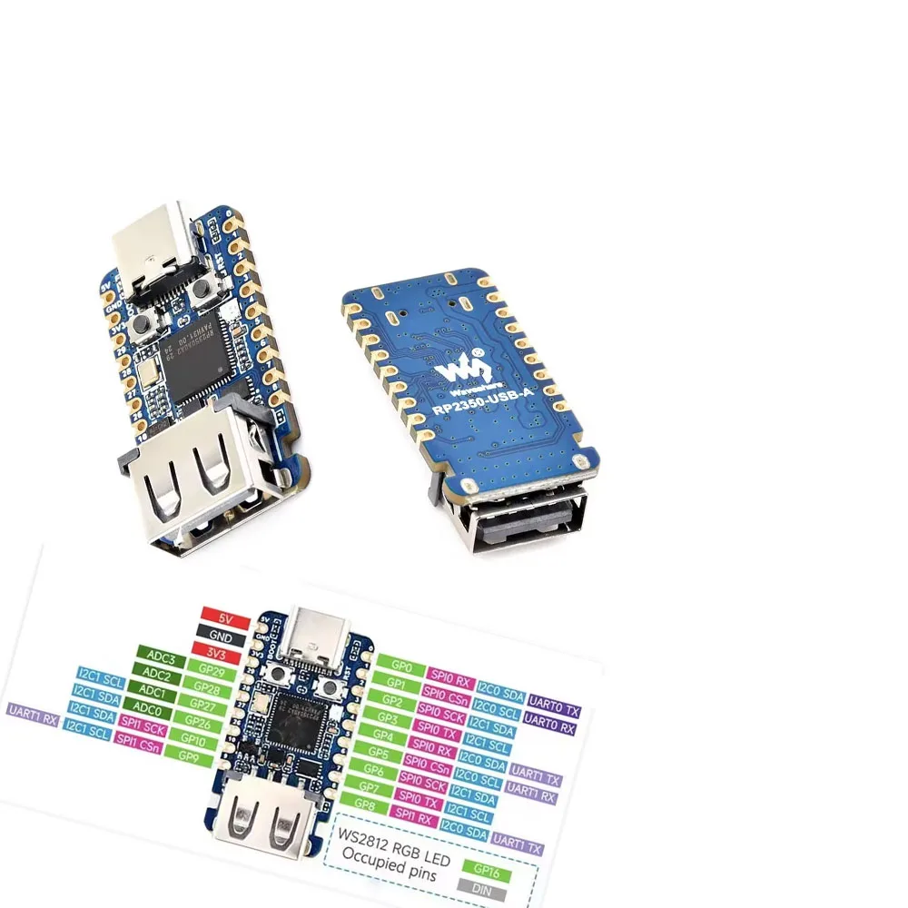 RP2350 USB A Mini Development Board for Raspberry Pi Pico 2 RP2350A Waveshare RP2350-USB-A