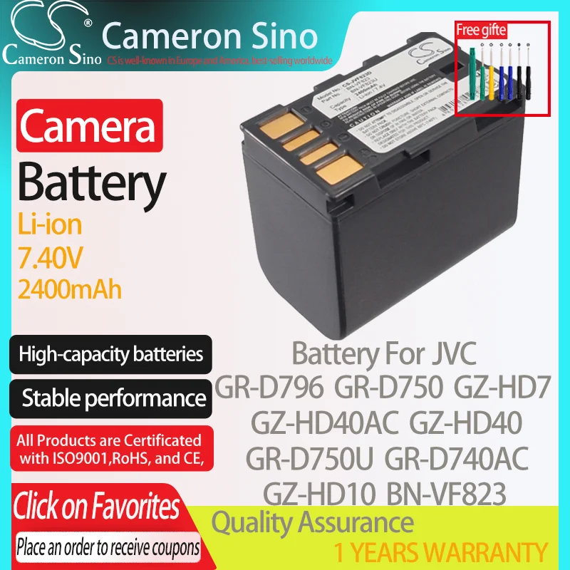 CameronSino Battery for JVC GR-D796 GR-D750 GZ-HD40AC GZ-HD40 GZ-HD7 GR-D750U GR-D740AC GZ-HD10 fits JVC BN-VF823 camera battery