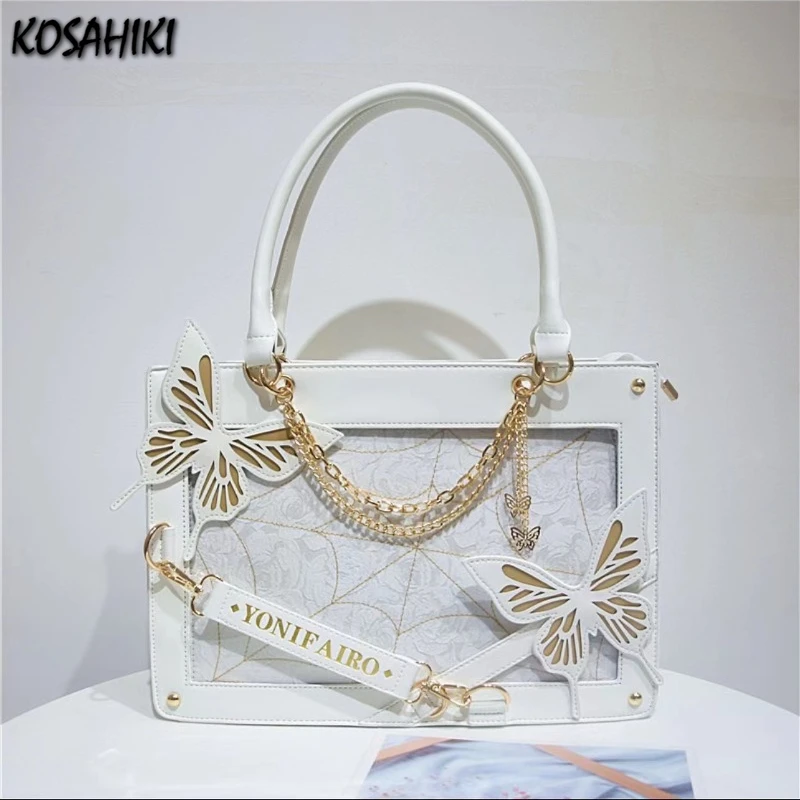 Sweet Y2k Lolita Butterfly Chain Shoulder Bags Trendy Gothic Harajuku Ita Bag Japanese Chic Women Transparent Handbags Crossbody