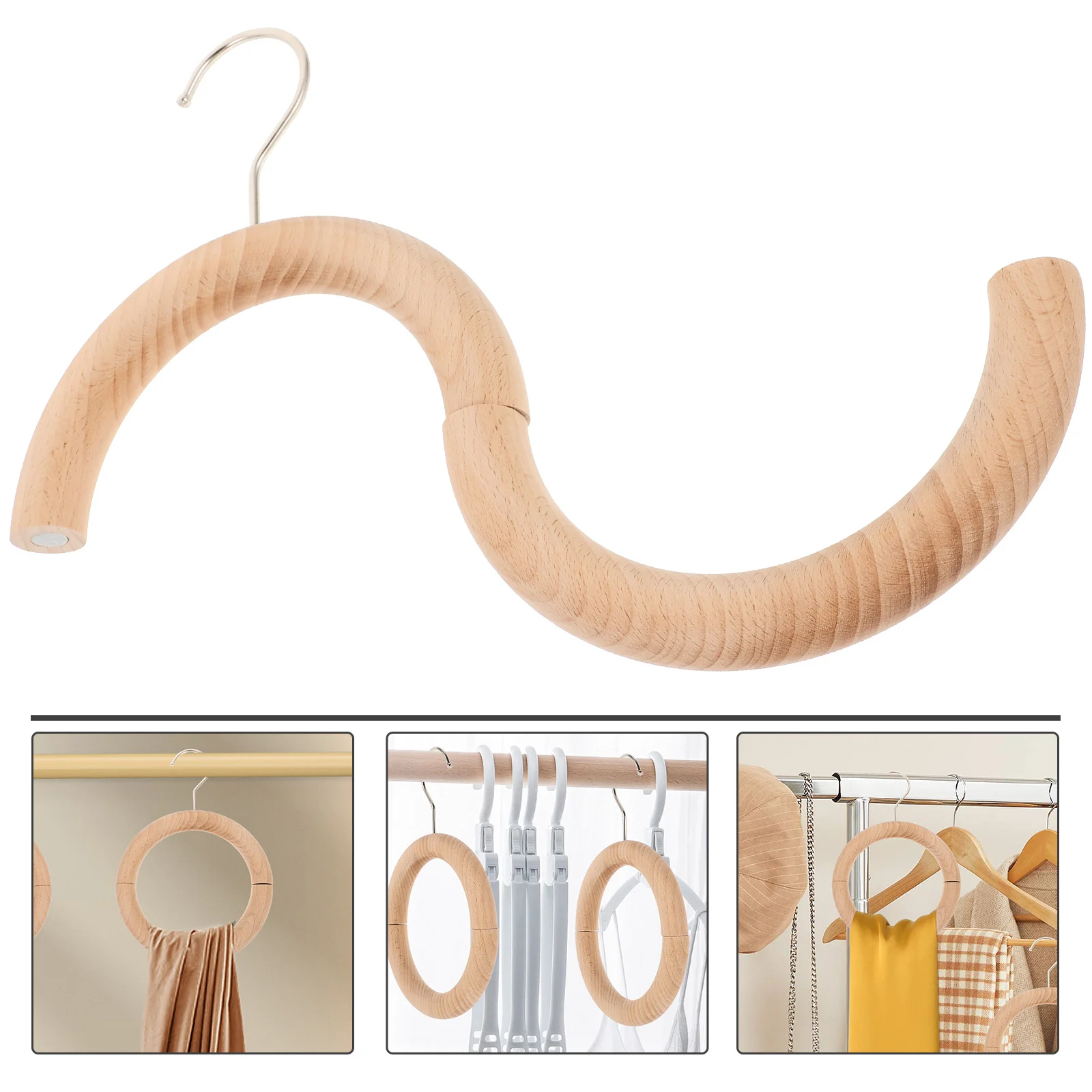 

Solid Wood Curtain Buckle Scarf Rack Hanger Ring Coat Hangers Storage Bags Organizer