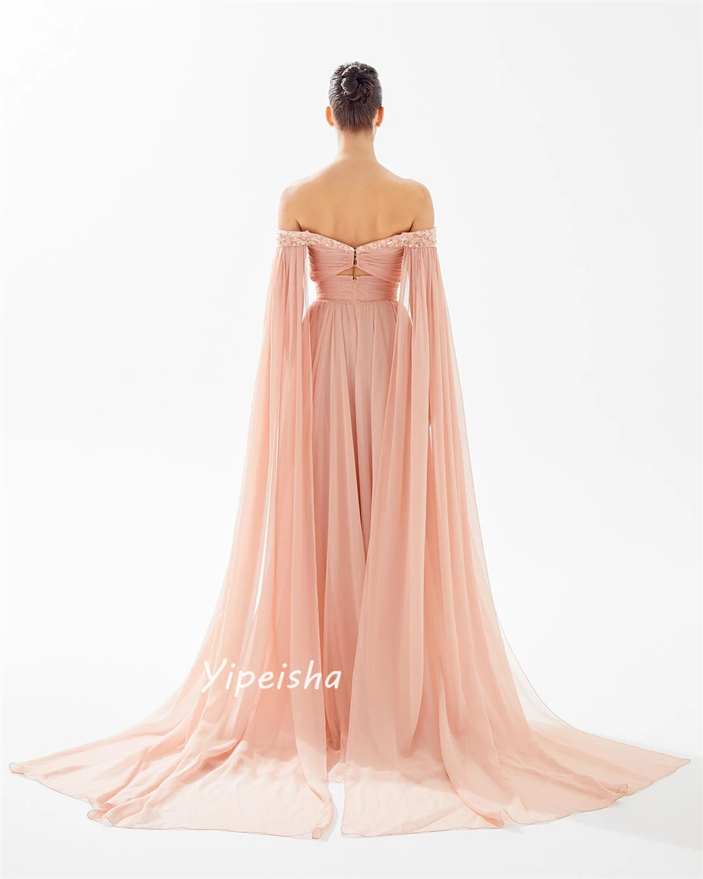 Yipeisha Matching Exquisite Off-the-shoulder A-line Beading Paillette / Sequins Draped Chiffon Prom Dresses