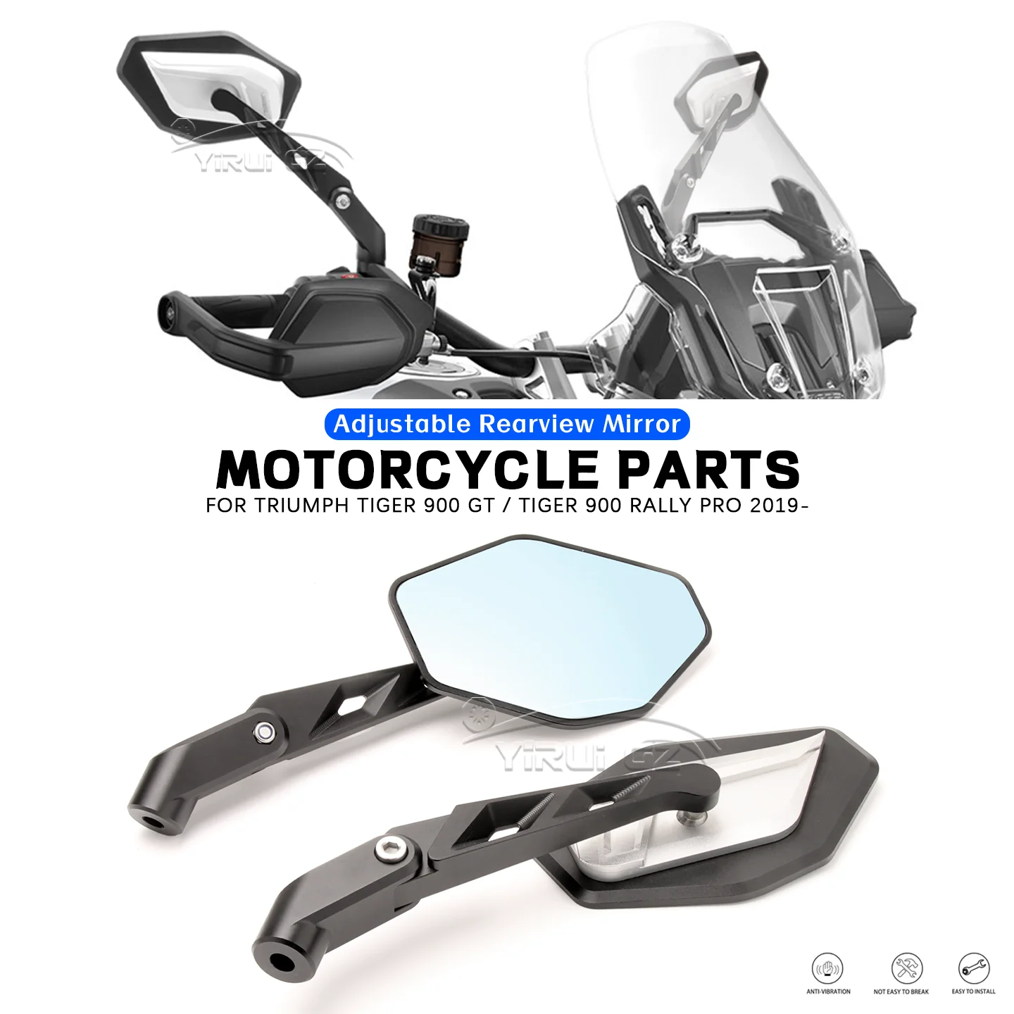 CNC Aluminum Foldable Rearview Mirror Adjustable Side Mirror FOR TIGER 900 GT / TIGER 900 RALLY PRO 2019- Motorcycle Accessories