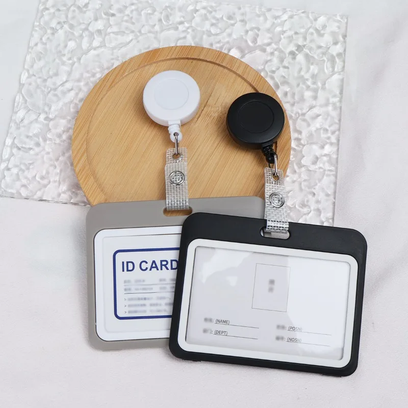 Name ID Card Holder Working Permit Case Plastic Badge Holder Lanyard Badge Reel Retractable for Staff Pass Card Cover Sleeve