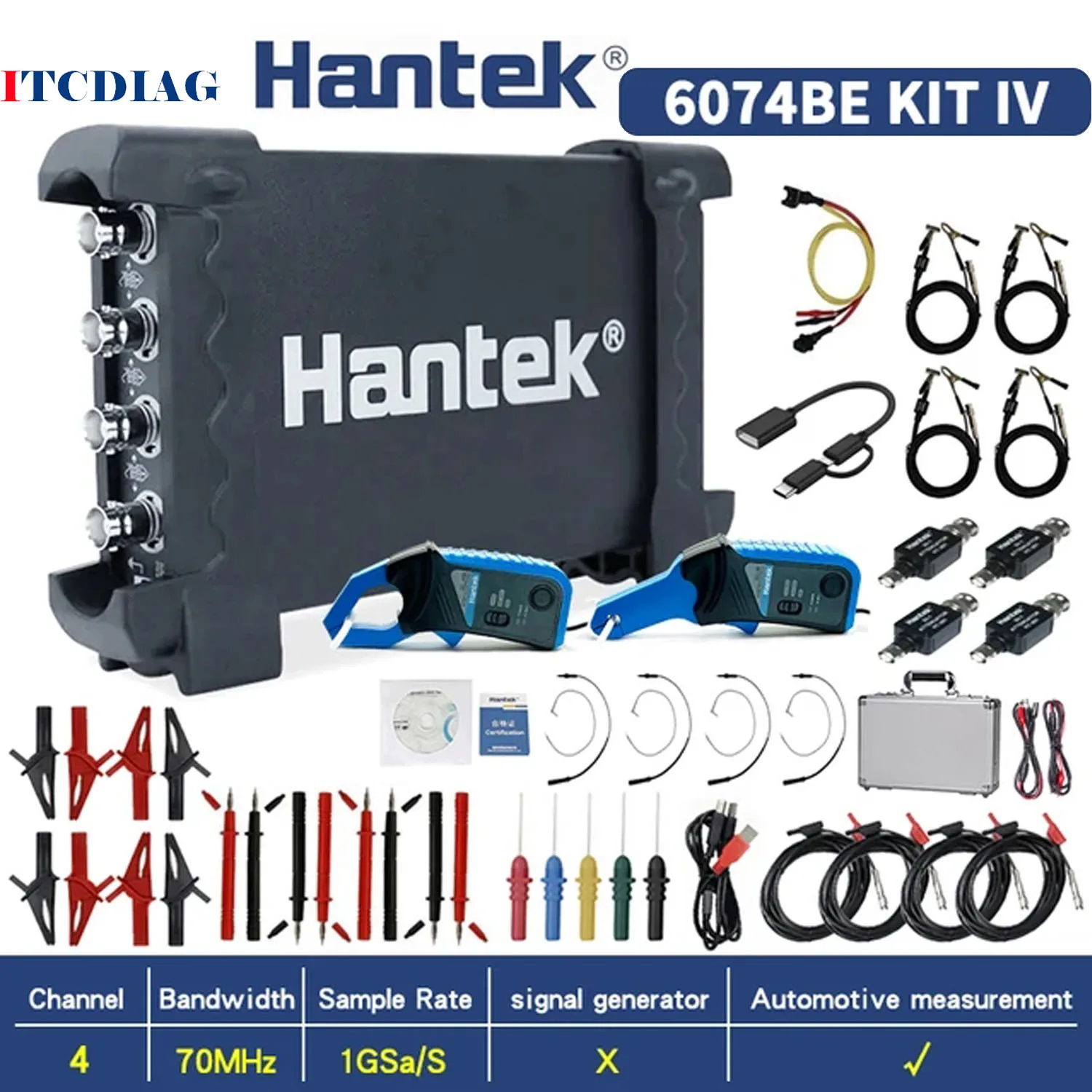 Hantek portable USB PC Automobile maintenance four channels Virtua Oscilloscope 6074BE KIT IV 6254BE 70Mhz/250Mhz 1GSa/S