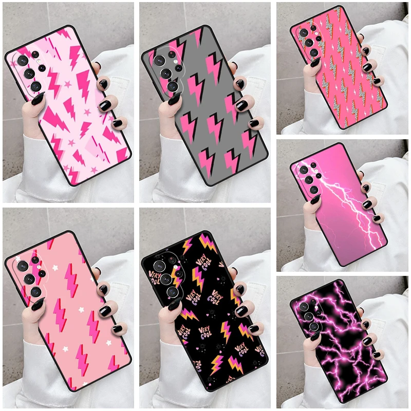 Phone Case For Samsung Galaxy S24 S23 S21fe S22 Ultra Plus Note 10 20 S8 S9 S10 Cover Pink Lightning Bolt Bumper