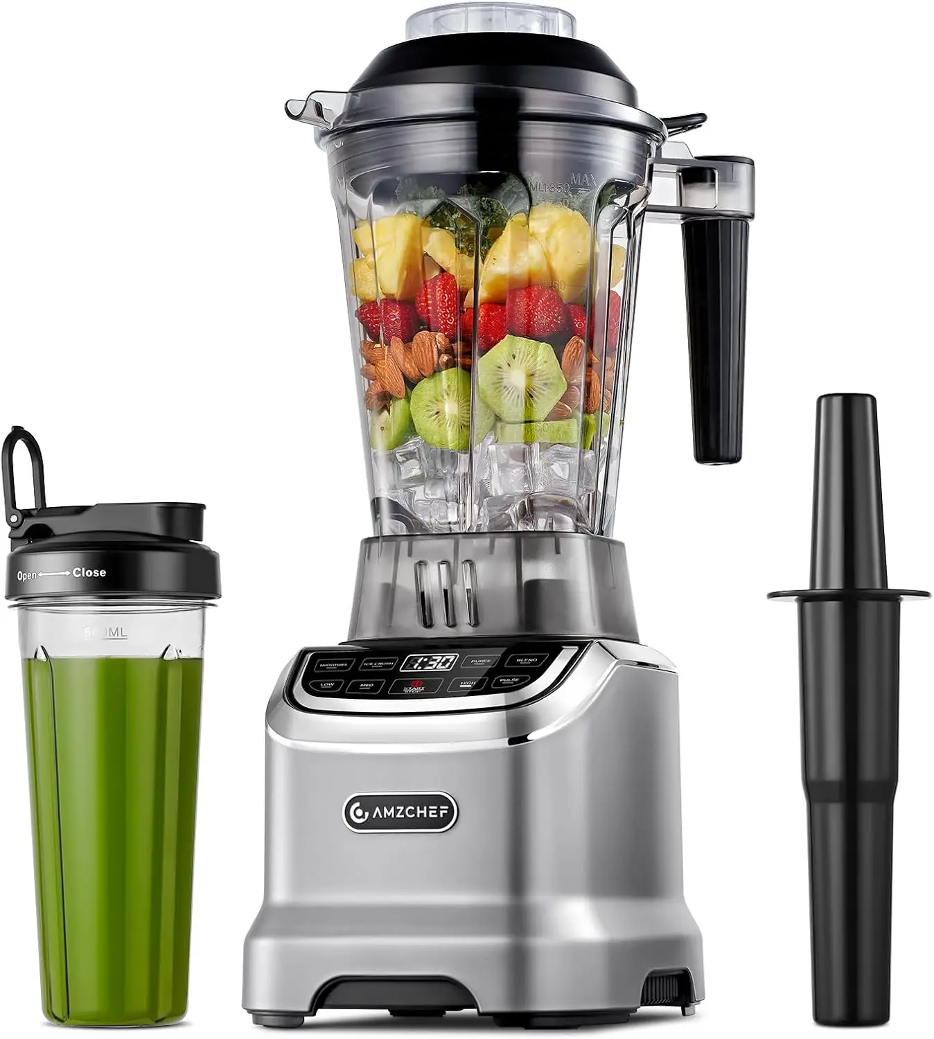 

Professional 1800W Smoothie Blender, 4 Functions, 63 Oz Pitcher with 20 Oz To-Go Cup, High Speed, Self-Cleaning, Grey