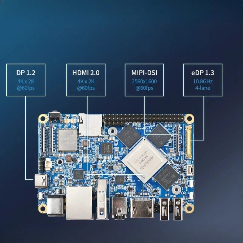 VoltSNanoPC-T4 RK3399 Single-Board Computer - Dual-Band WiFi, Dual Camera, 4GB RAM For 4K Media & Android 10 Applications