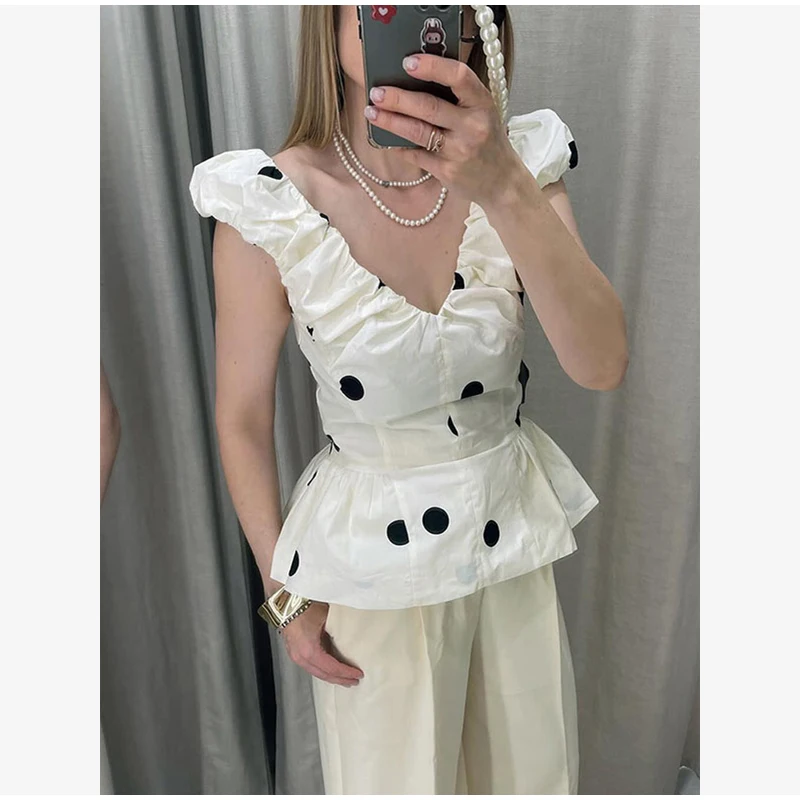 Vintage Polka Dot Backless Top Women