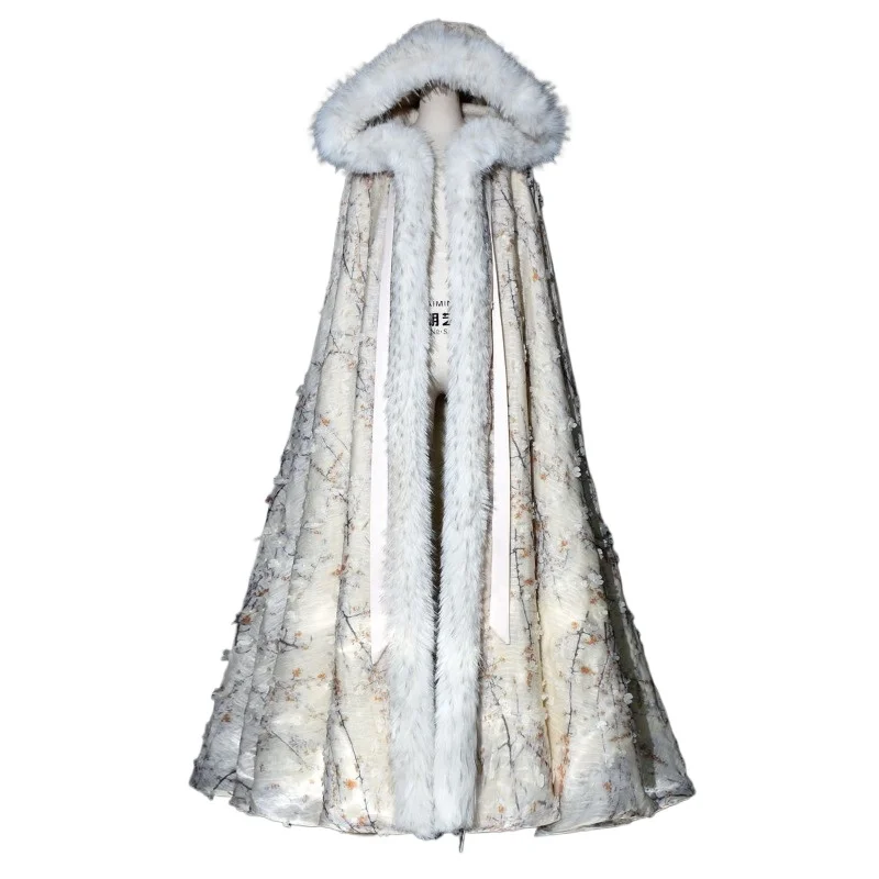 

Hanfu Women's Cape [ Yishu Pear Blossom ] Winter Ancient Clothing Cape Long Thickened National Style Jacket Hooded Cape Winter