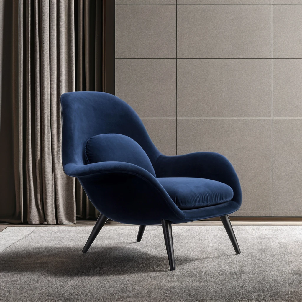 Modern Stylish Luxury Accent Armchair For Living Room Reclining Hotel Lounge Chair With Velvet Fabric Wooden Design