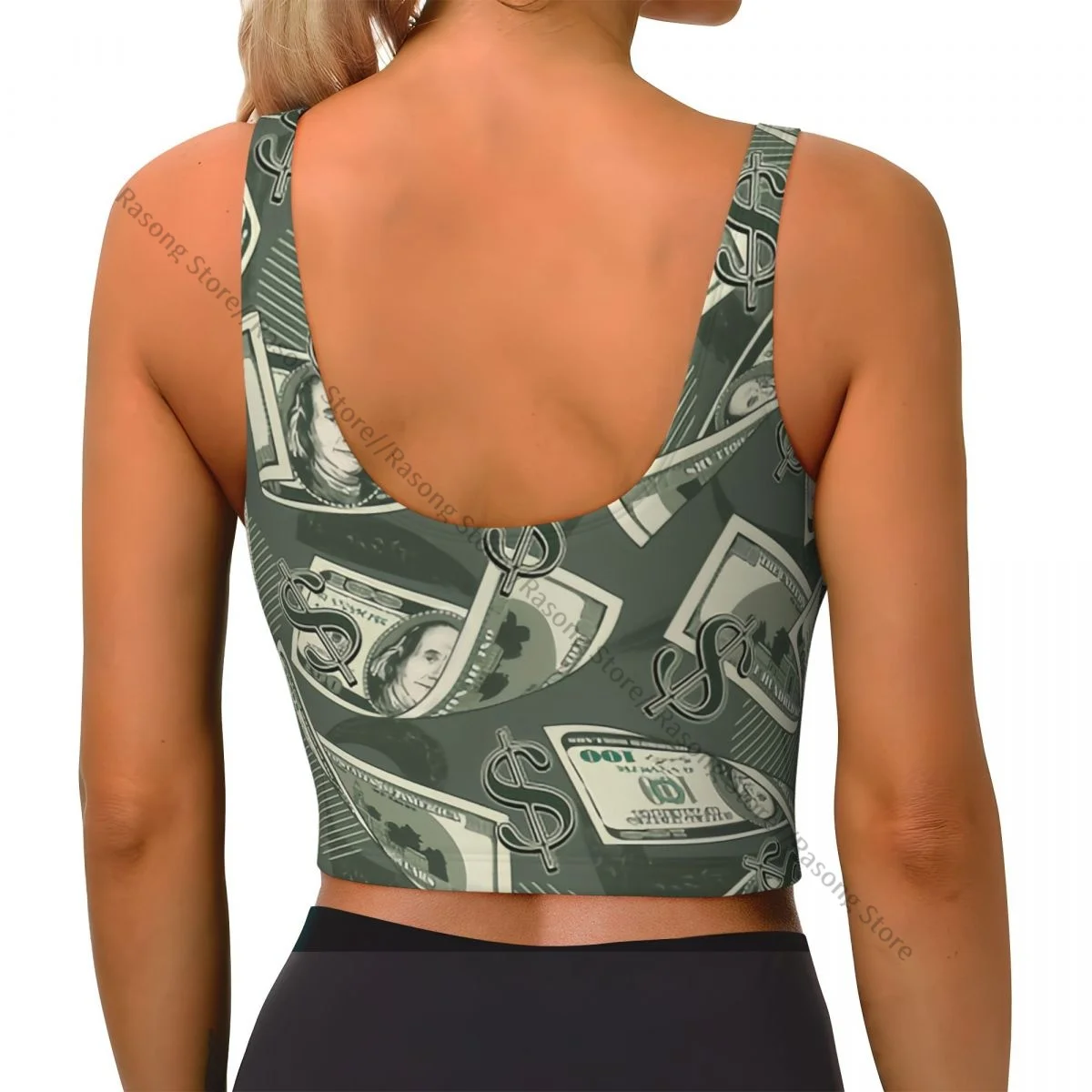 Sports Bra Women Running Yoga Clothes Vest Money Vintage 100 US Dollar Notes Gathering Fitness Vest