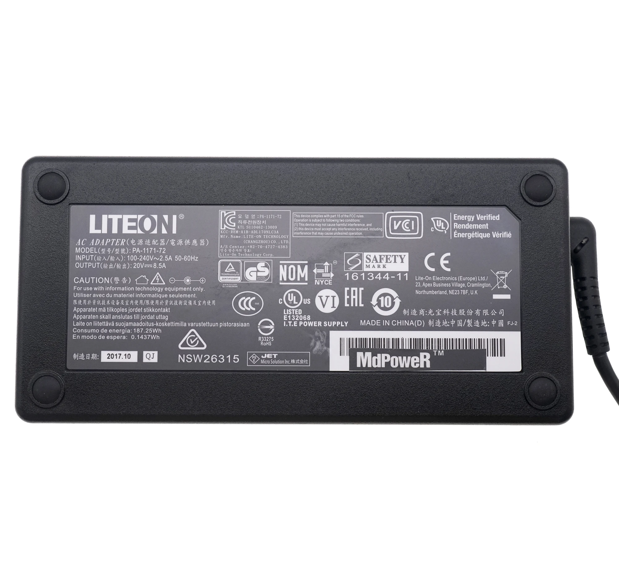 Liteon 20V 8.5A PA-1171-72 Adapter for Elgato USB-C Docking Station 20DAA9901 wPC 7.4x5.0mm Laptop Power Supply