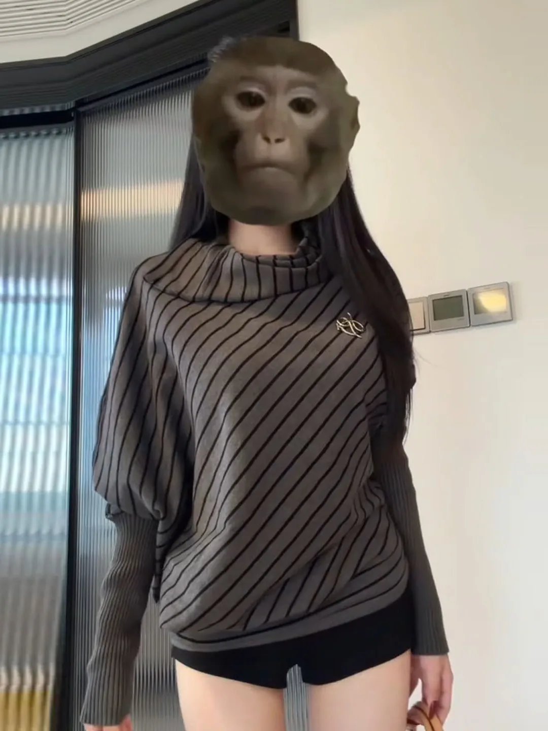 

Korean Sle Long Sve Knitted Sweater Women's Autumn Lazy Sle Slimming Striped Pattern Irregular Collar Top