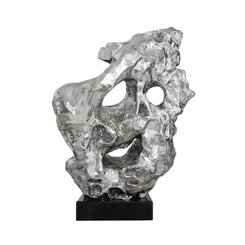 Factory supply large abstract rockery mountain home decoration silver resin sculpture