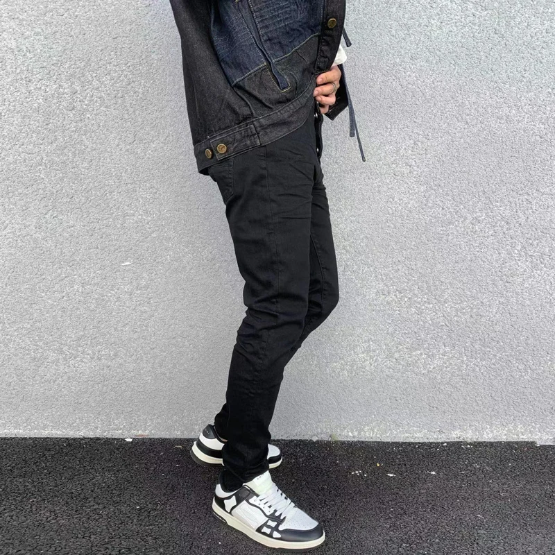 

Y2KFashionable new men's jeans washed nostalgic stretch slim fit black jeans high street designer hip-hop brand pants y2khombre