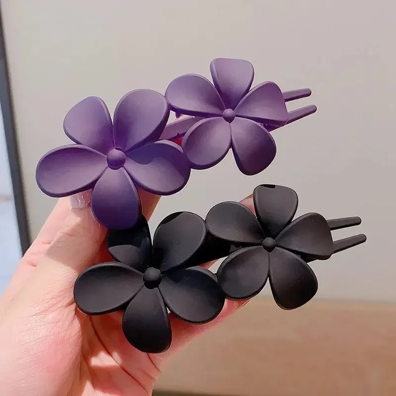 4Pcs Flower Hair Clips Fashion Matte Black Floral Hairpins Hair Claw Clips Non-Slip Hair Clamps Grab Elegant Hair Accessories image 5