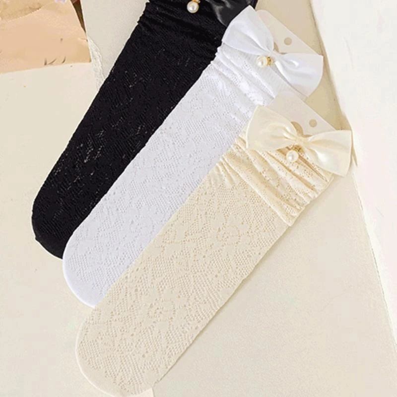 

090B Fashionable Sweet Socks Lace Bowknot Decorations for Kids Lightweight