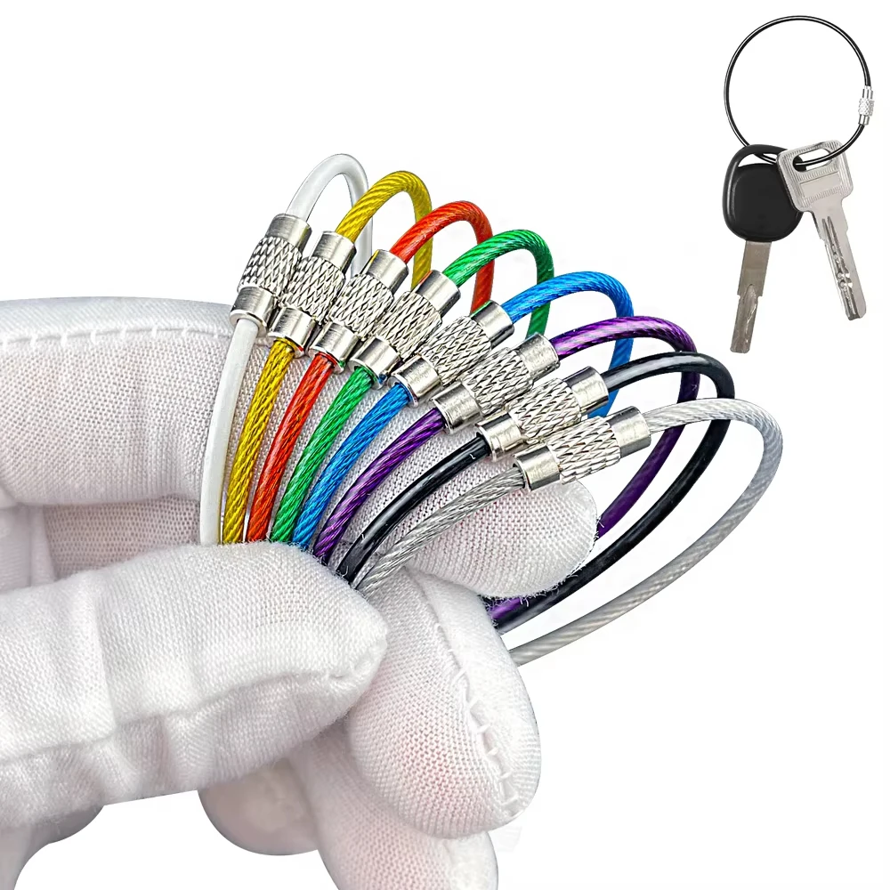 

5-50PCS 2mm PVC Coating 15cm Stainless Steel Wire Color Keychain DIY Keychain Luggage Cable Ring Screw Locking Tool Accessories