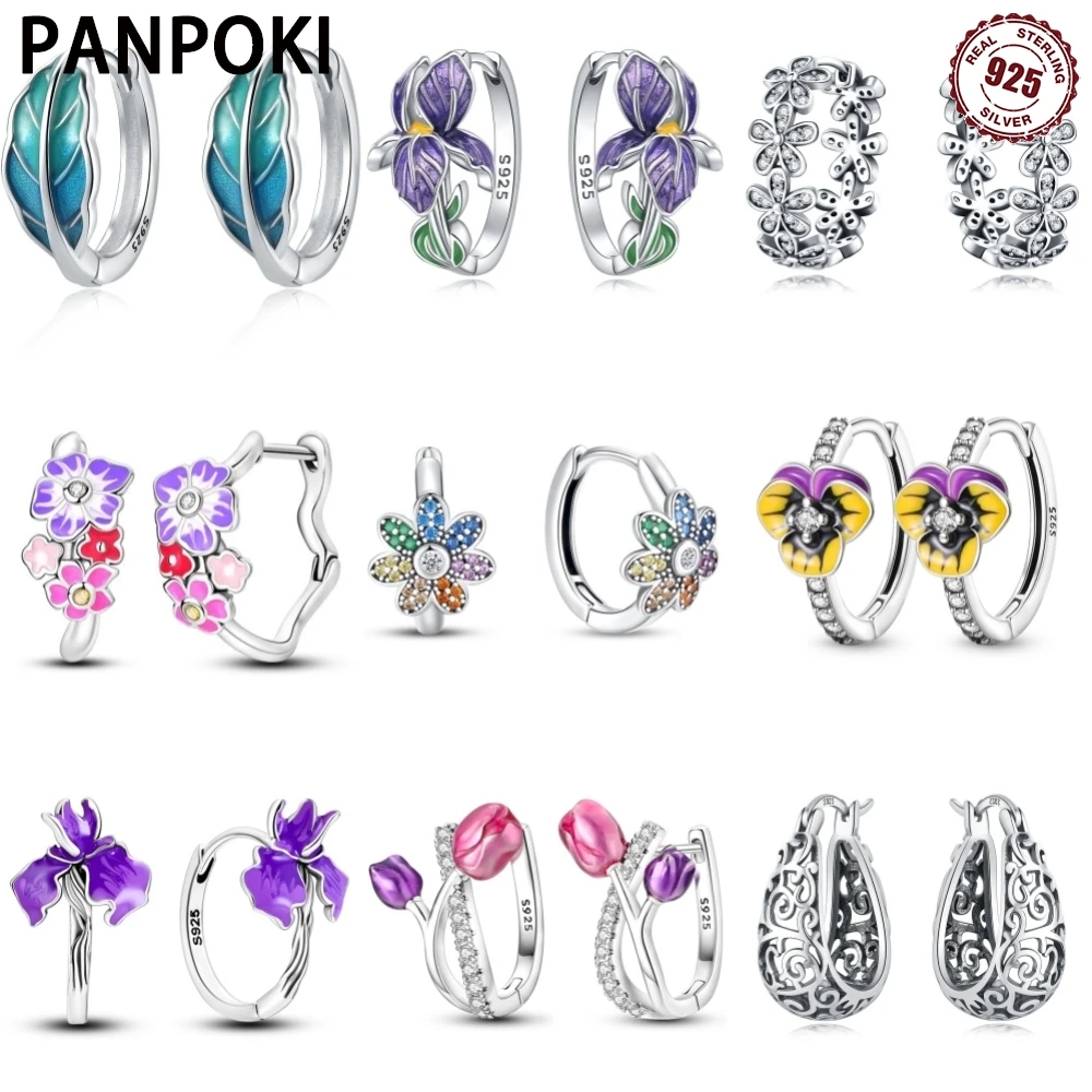 925 Sterling Silver Spring Daisy Tulip Flowers Earrings Jewelry Versatile Hoop Earrings For Women Jewelry Birthday Party Gifts