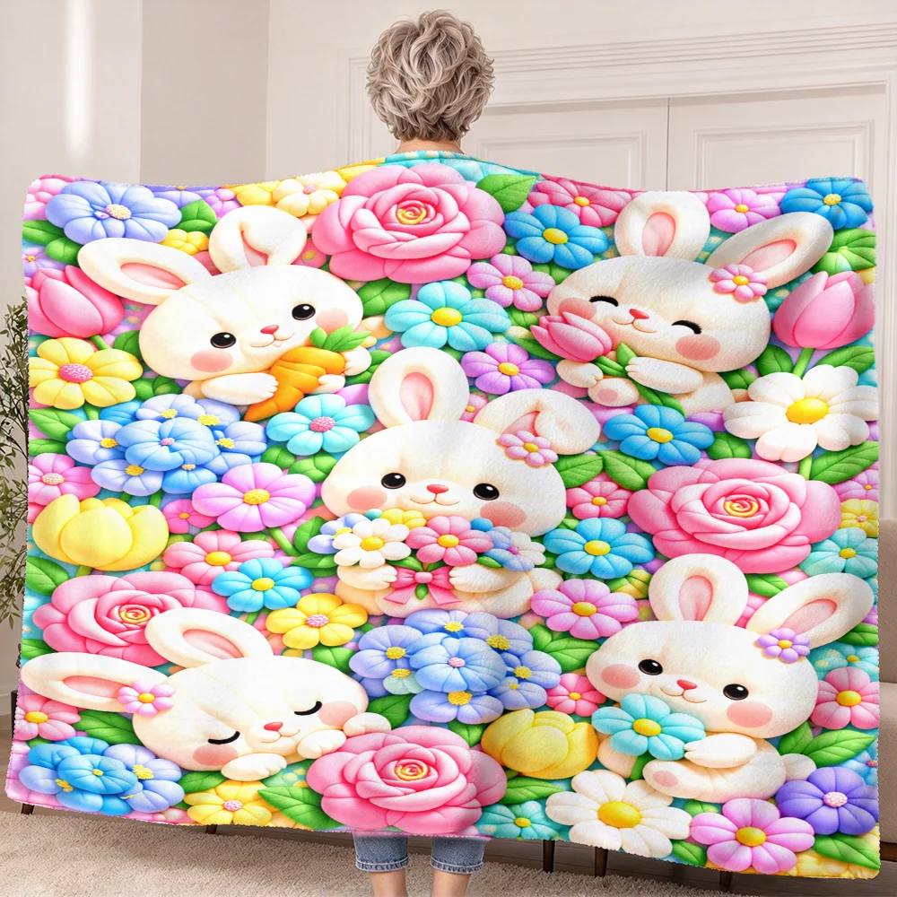 1pc Cute Bunny and Rose Print Wearable Blanket-Soft, Comfortable and Lightweight. Perfect for casual, gift-giving and everyday c