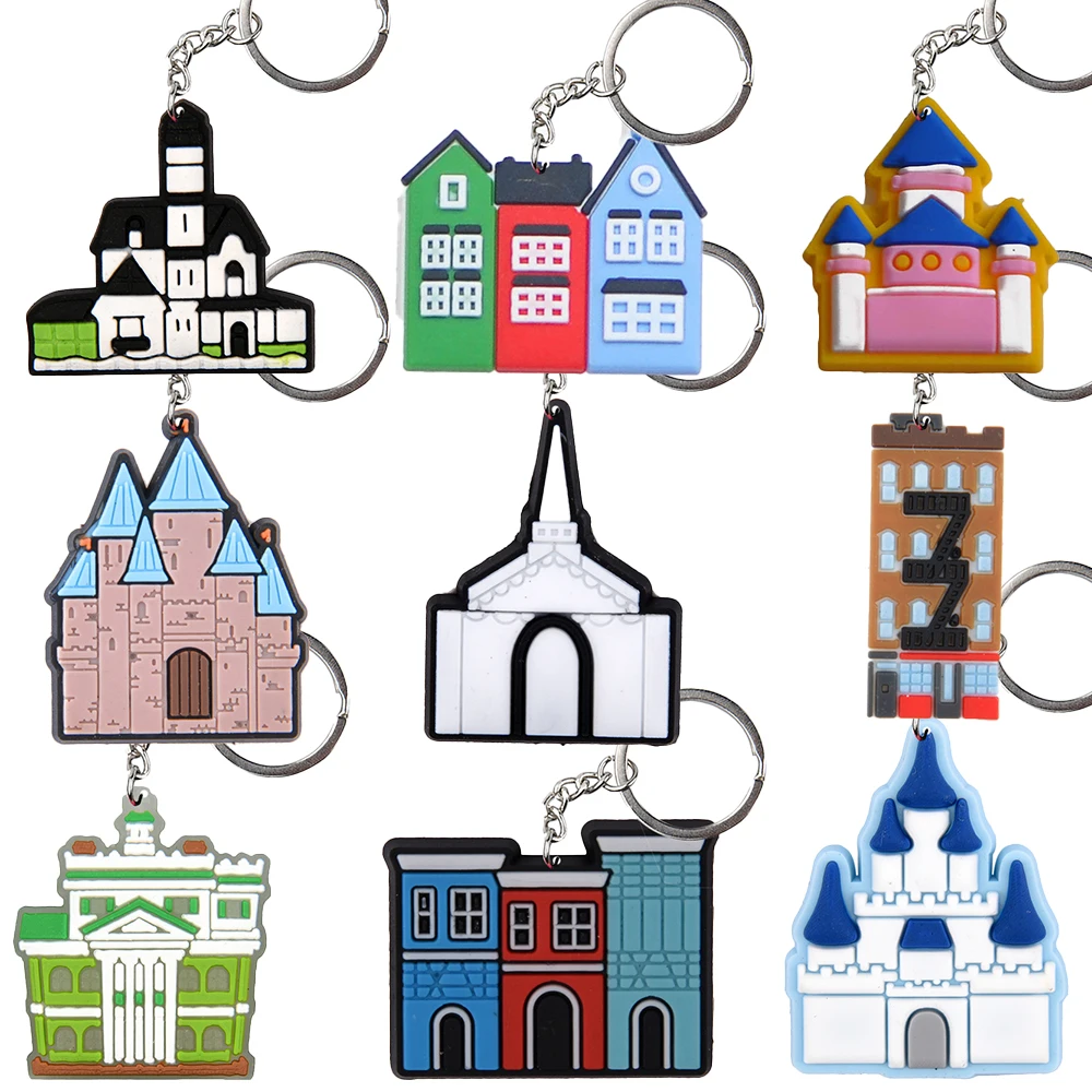 

9pcs Building House Keychains Boys Girls Pink Castle Keyrings Kids Apartment Key Chains Villa Key Rings Teens Men Women Gifts