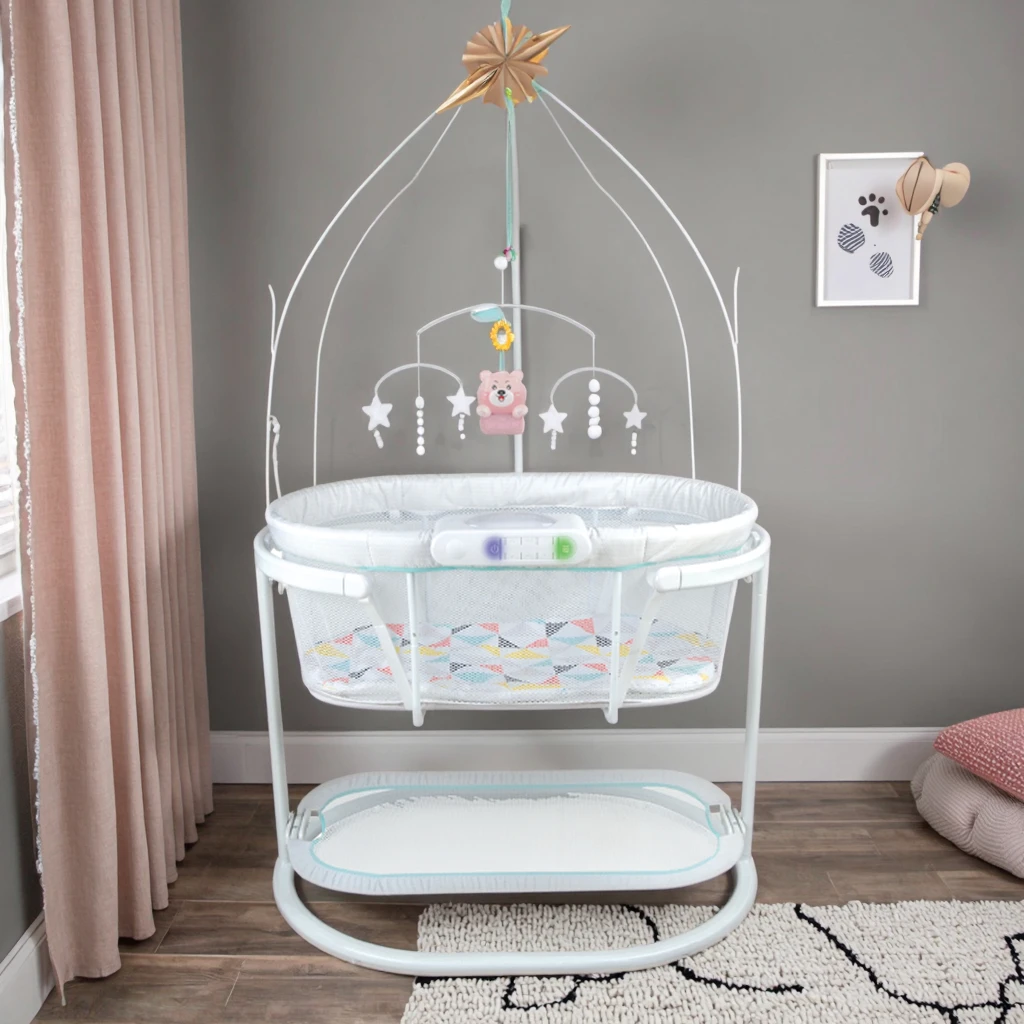 الحديثة متعددة الوظائف الطفل سوينغ السرير مع سلالة الموسيقية مهد ناموسية ولعب معلقة الخشب الصلب