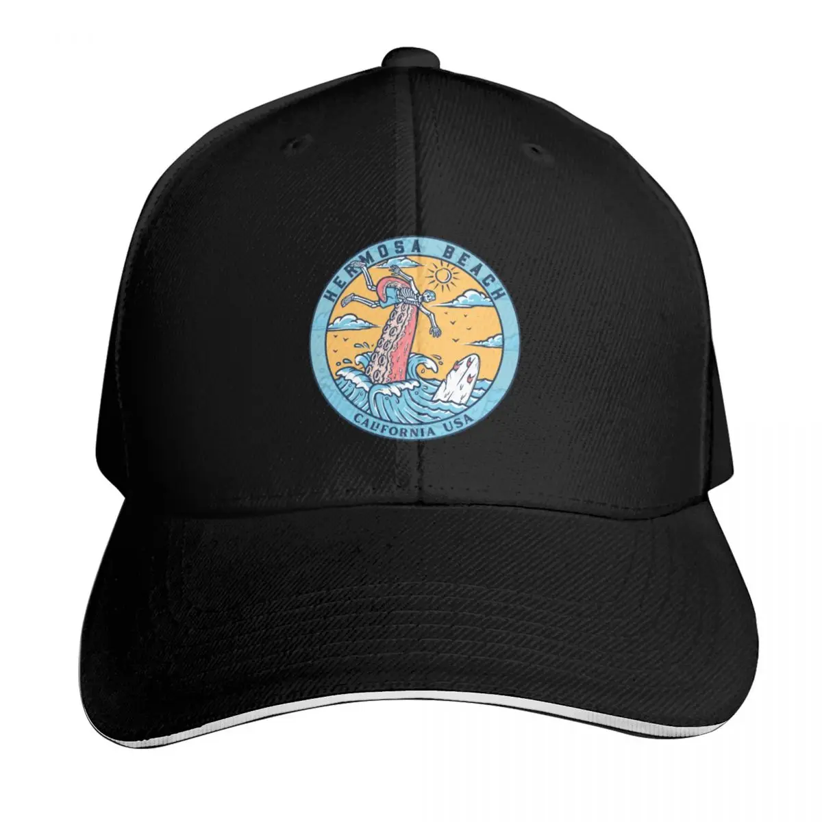 Hermosa Beach Skeleton Tentacle Baseball Cap Curved Brim Classic Fit Low Profile Unstructured Unisex for Men Women