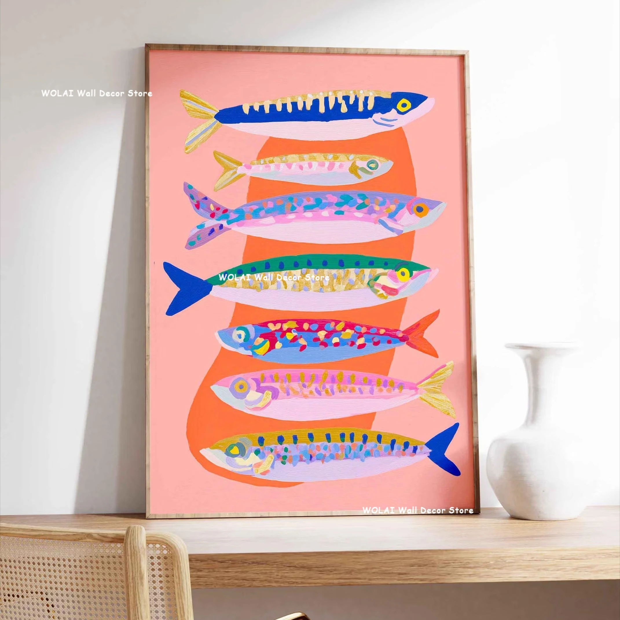 Retro Grouper with Pipe Ocean Canvas Print Funny Duck Wearing Hat Animal Wall Art Poster for Modern Country House Home Decor view 3