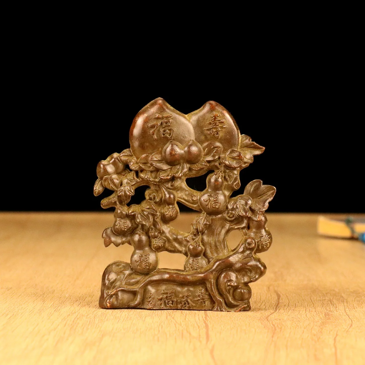 

Antique copper longevity mini gourd statue ornament retro home desktop auspicious decoration handicraft
