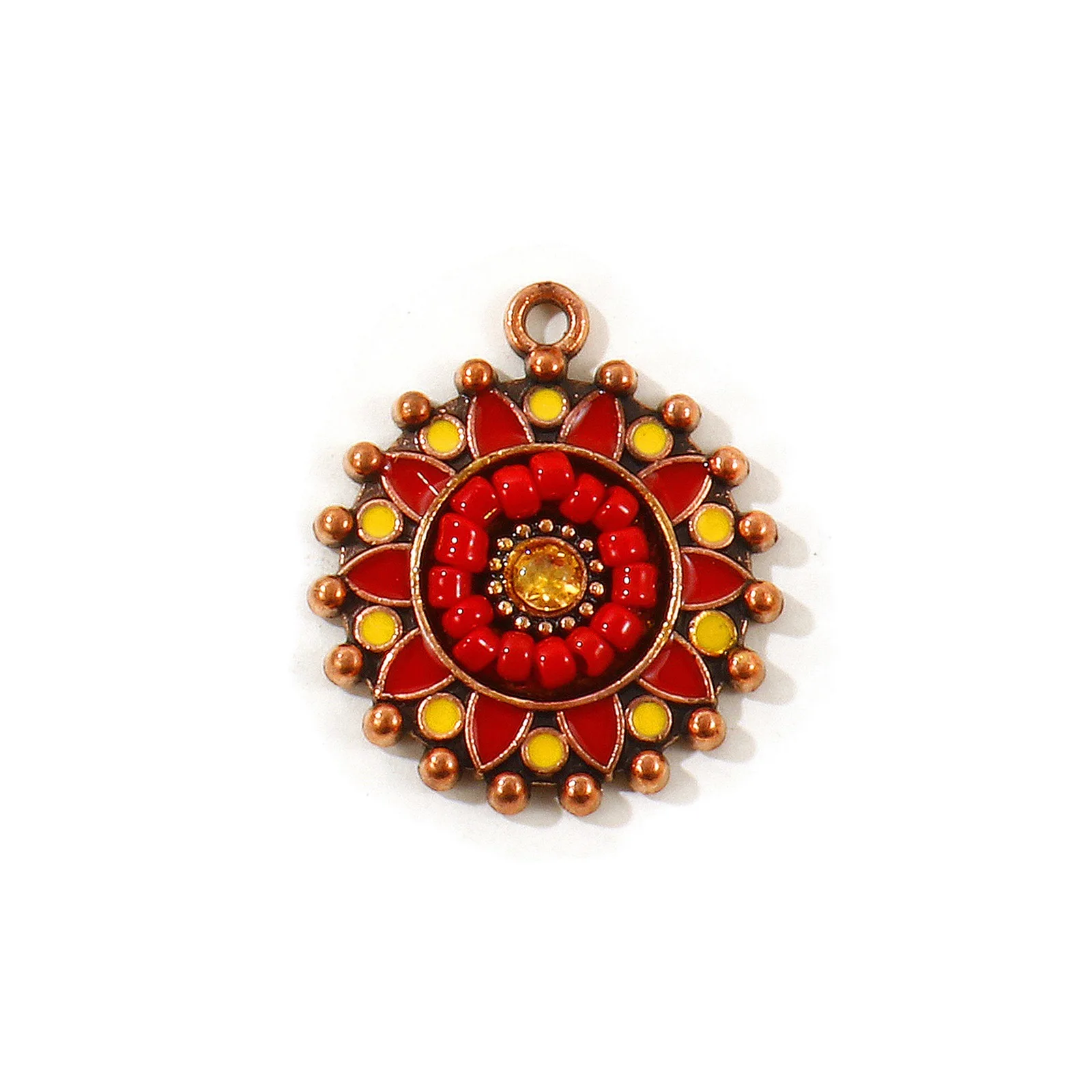 5 Stück Vintage Bohemia Charms, mehrfarbige Emaille-Anhänger aus Zinklegierung, rund, für Frauen, DIY-Halskette, Schmuck, Geschenkzubehör, 25 mm x 22 mm – Detail 2