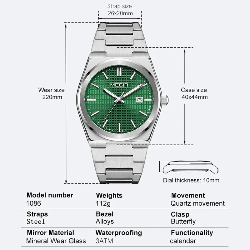 MEGIR New Luxury Men Quartz Watches Waterproof Fashion Business Watch Man Stainless Steel Sport Watch for Male Analog Clock