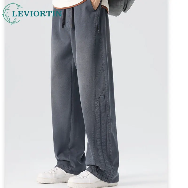 

autumn and winter new men's Japanese style fresh loose straight tube fashionable retro versatile striped casual workwear pants