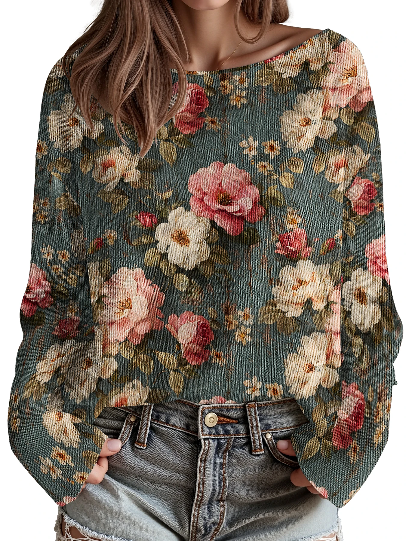 

Autumn Winter flower pullover woman Vintage sweaters Fashion Casual Chic Female Sweaters Streetwear Trendy Clothes