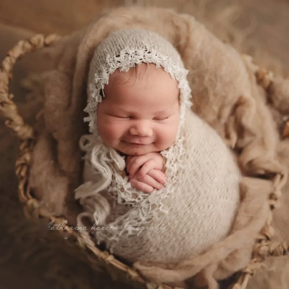 Ropa de fotografía de arte de Cine de luna llena para recién nacido, paño de envoltura de fotografía de bebé, sombrero, hilo de envoltura de encaje de Mohair, nuevo