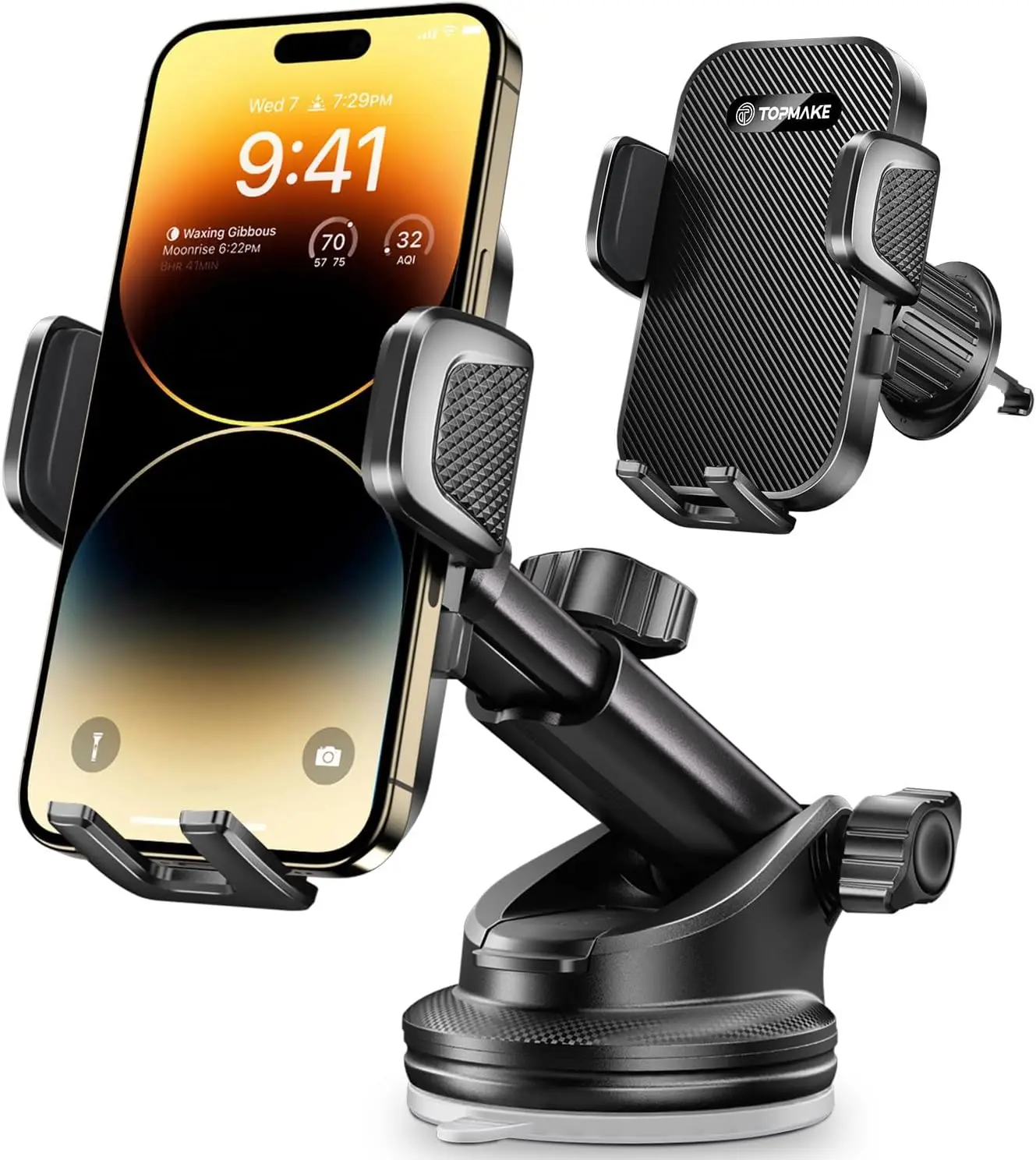 

2025 Upgrade 3-in-1 Car Phone Holder, Suction Cup Hands-Free Stand, Universal Dashboard Windshield Mount, Black
