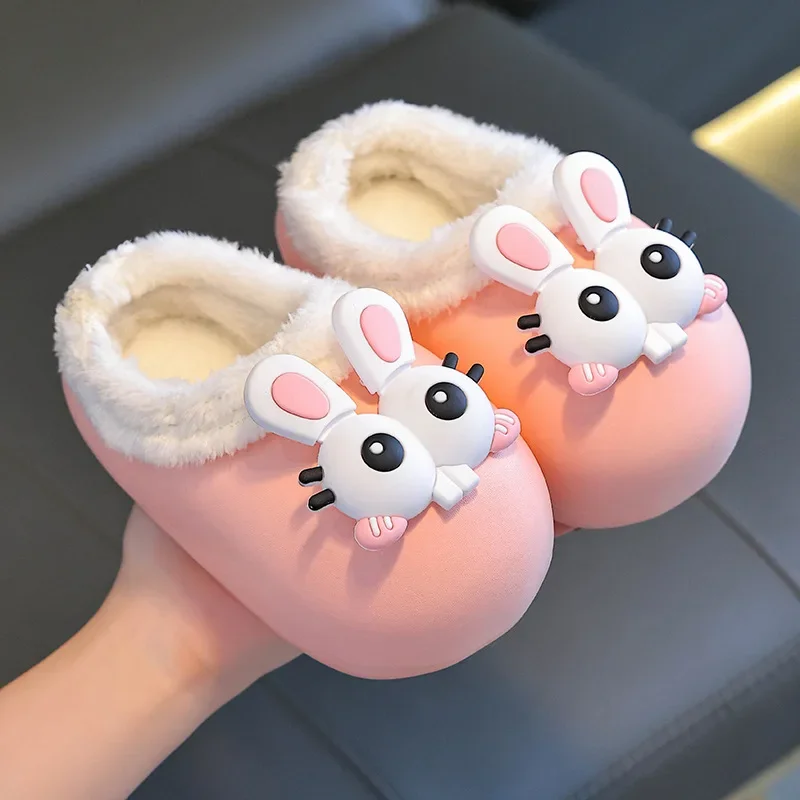 Winter Plush Slippers for Girls Cute Cartoon Cotton Shoes Waterproof Upper Non-slip Warm Home Slippers for Indoor