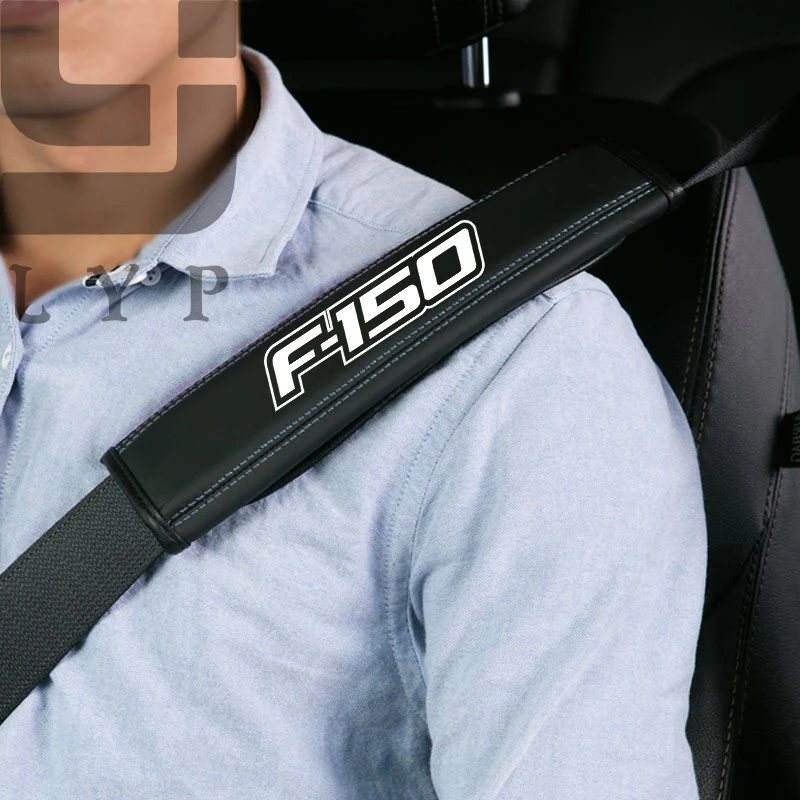 Car Seat Belt Nappa Leather Safety Belt Shoulder Covers Interior For Ford Mustang F150 Raptor Lariat Limited Pickup Explorer