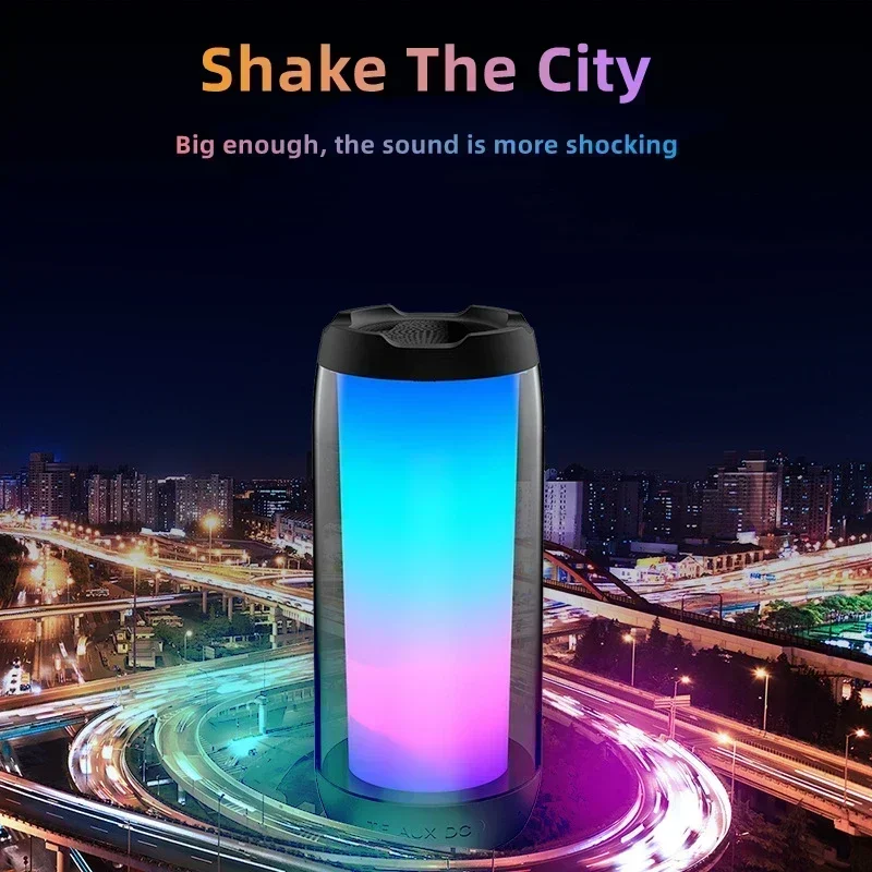 Altavoz Bluetooth portátil pantalla completa luces coloridas estéreo 3D HiFi bajo inalámbrico TF AUX entrada Subwoofer para teléfono PC portátil