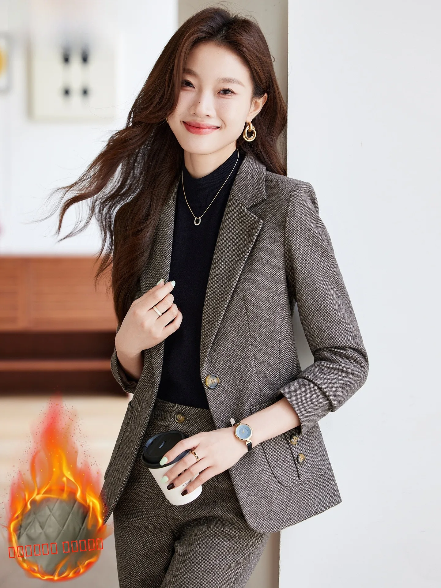 Dames Thiened wollen pak Jaet herfst winter professionele afslankende katoen inter modieuze formele kleding