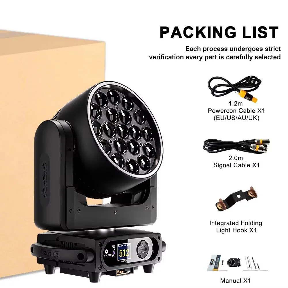 SHEHDS NIEUWE LED Beam Wash 19x15W 4in1 Zoom RGBW Helderheid Bewegende Kop Licht Met Ring Voor Party DJ Disco Bruiloft DMX Laag Geluidsniveau