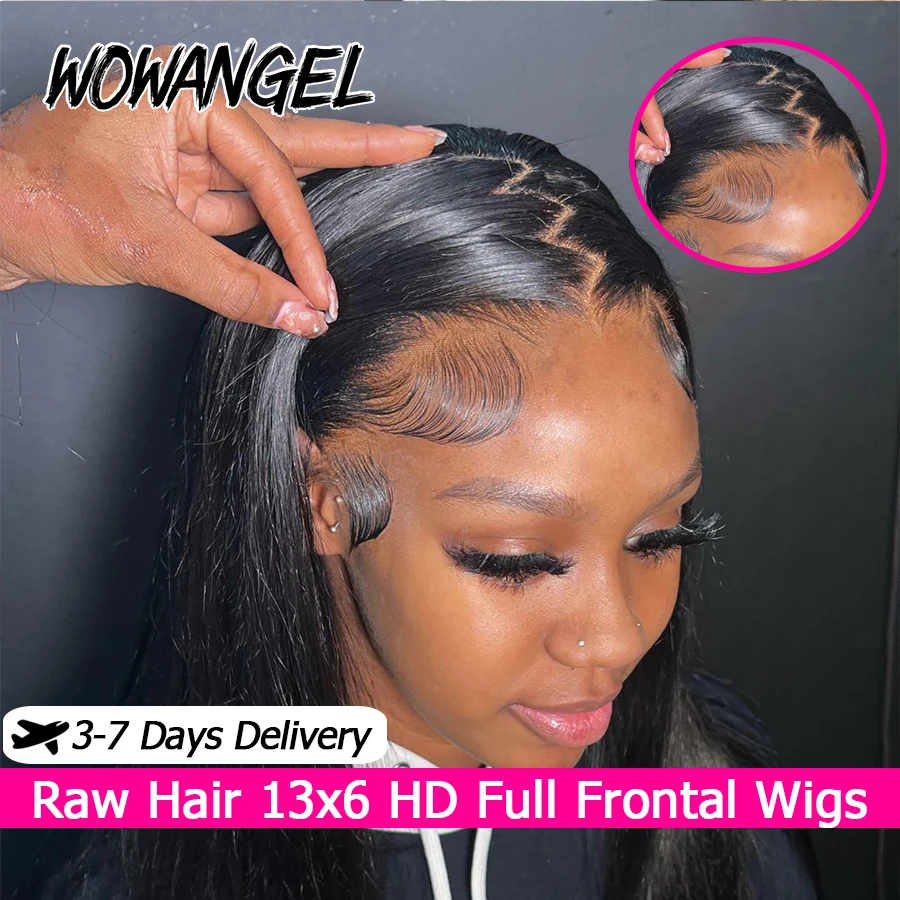 WOWANGEL Rohhaar 13x6 HD Lace Front Echthaarperücken 250% glatt, vorgezupfte Full-Frontal-Perücke, geschmolzene Spitze, vorgezupft für Frauen – Detail 2