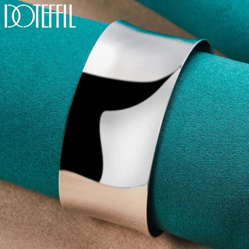 DOTEFFIL 925 Sterling Silver 30mm Smooth Bangle Bracelet For Woman Man Wedding Engagement Fashion Charm Party Jewelry