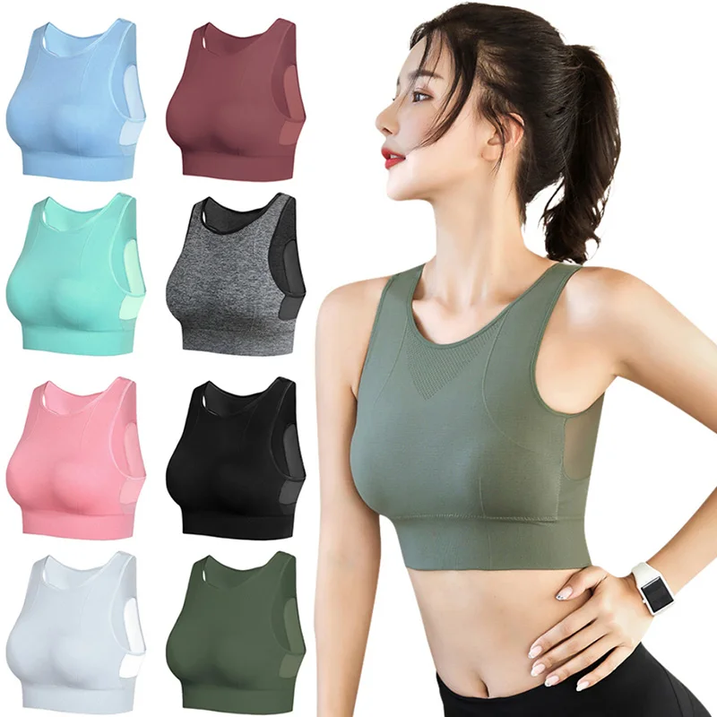 Women Breathable Mesh Shockproof Padded Athletic Gym Running Seamless Fitness Yoga Vest Sport Bra Tops