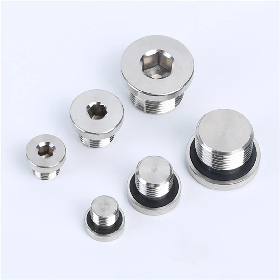 304 Stainless Steel Lnner Six Angle With Flange Oil Plug M8/10/12/14/16/18/20/22/24/27/33 x 1.5 Male Threaded Ring Sealing Plug