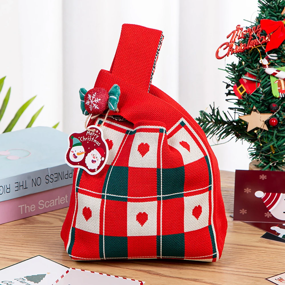 Christmas Tote Bag Decorative Knitted Handbag Holiday Handheld Bag Colorful Festival Gift Bag For Gifts Shopping Holiday Outings
