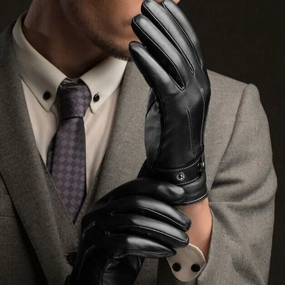 

High Quality Men Windproof Leather Gloves Winter Autumn Gloves Screen Mittens Full Finger Gloves