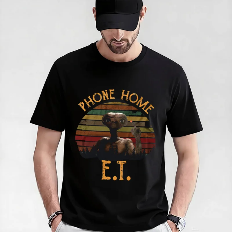 E.T. The Extra Terrestrial 0403 t shirt Retro Alien Movie Graphic Tee for Sci-Fi Fans 100% cotton printed All size Tops S-6XL