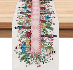 Christmas Nutcracker Flower Tree Linen Table Runners Dresser Scarf Table Decor Xmas Dining Table Runners Christmas Decorations