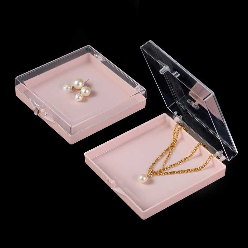 

10 шт. розовые прозрачные квадратные шкатулки с откидной крышкой для серег, ожерелий, упаковки ювелирных изделий, подарочная витрина для розничной торговли