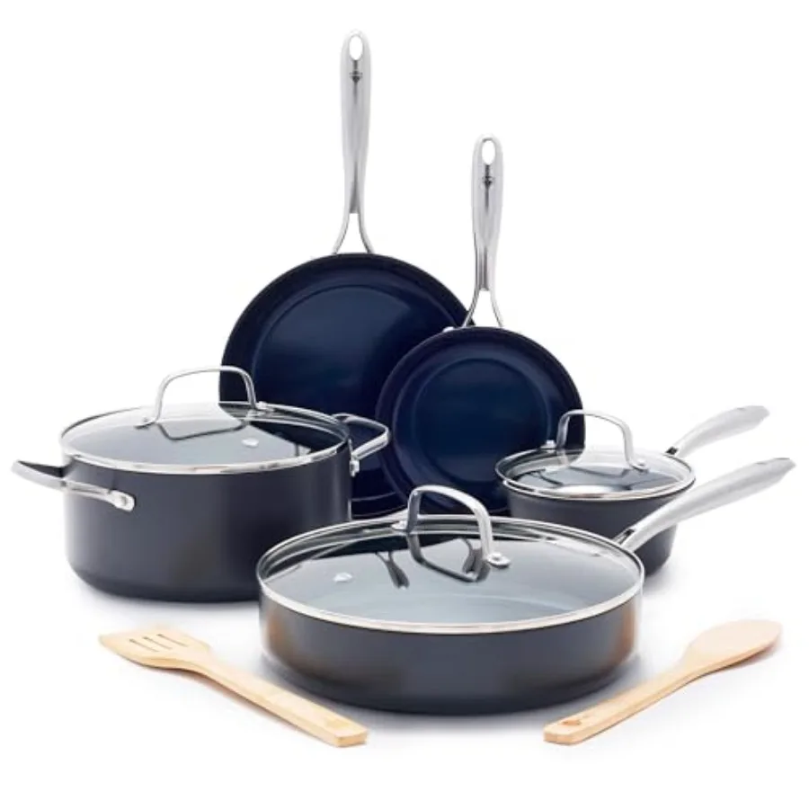 

Cookware Hard Anodized Ceramic Nonstick 10 Piece Cookware Pots and Pans Set Non-Toxic PFAS-Free Dishwasher and Oven Safe Durabl